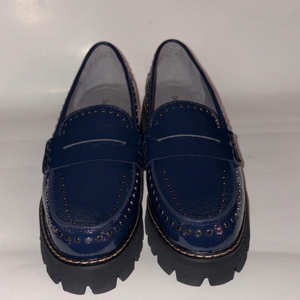 Patent Leather Massy Lug Sole Penny Loafers-Navy Blue - Picture 8 of 8